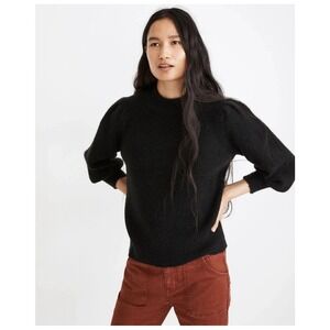 Madewell Women's XXL Black Eaton Puff-Sleeve Pullover Crewneck Sweater Glitter